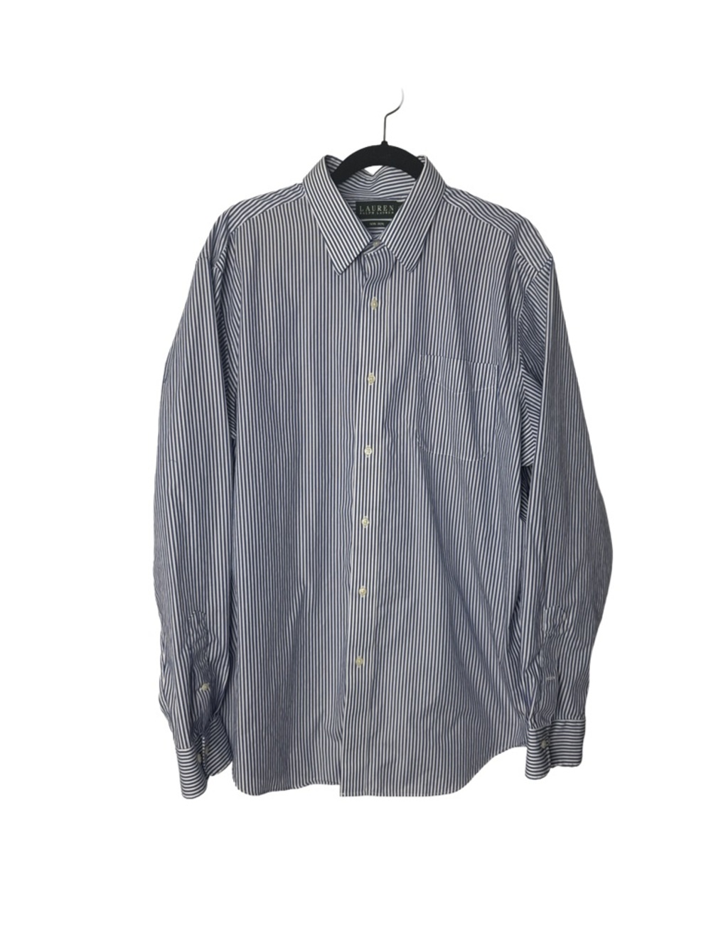 LAUREN RALPH LAUREN Men’s 17.5-36/37 Navy Striped Long Sleeve Button Dress Shirt
